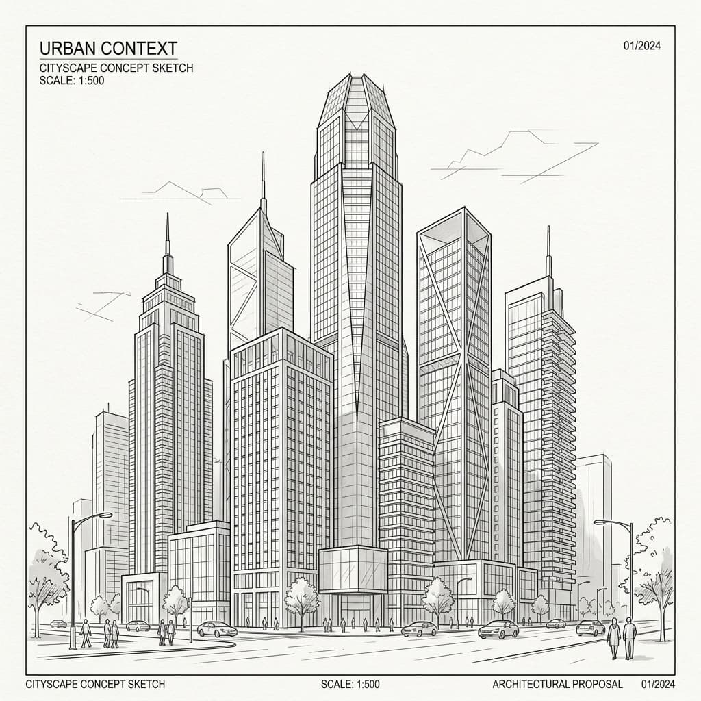 Skyscraper architectural sketch background